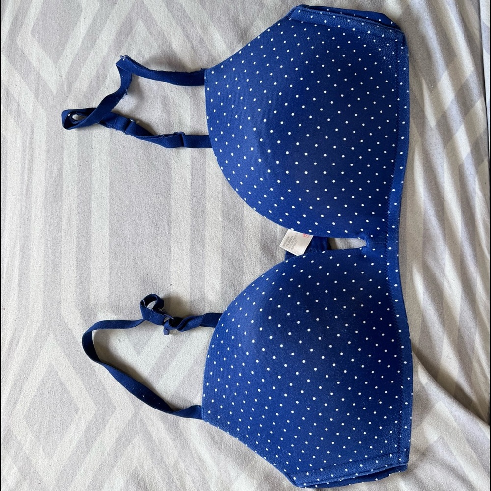 Blue polka dot bra